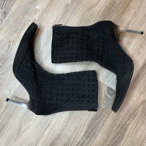 Suede Laser Cut Booties Black 6.5
